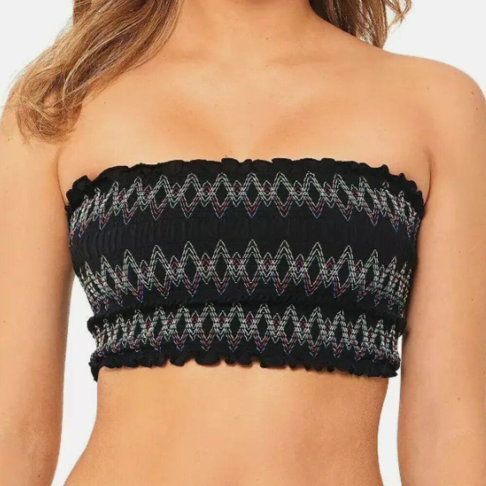 Salt + Cove Juniors' Smocked Bandeau Bikini Top Black Size XS 00222